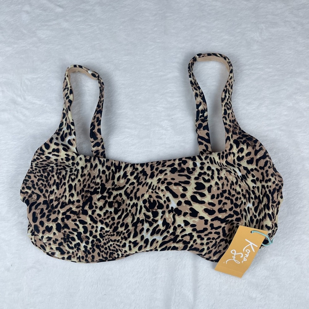 Kona Sol Bikini Top Women's Medium Multi Leopard Print Square Neck Comfortable‎